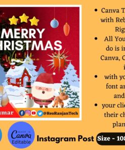 Merry Christmas Instagram Post Templates Canva Editable