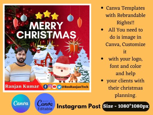 Merry Christmas Instagram Post Templates Canva Editable