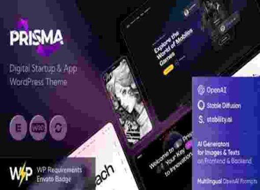 Prisma Theme GPL Digital Startup & App WordPress Theme + AI