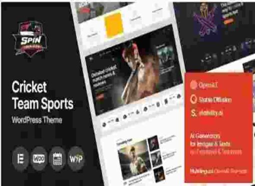 Spin Theme GPL Cricket Team Sports WordPress Theme + AI